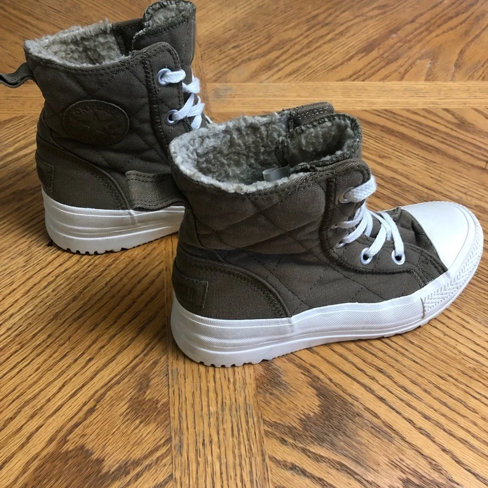 Women’s Platform Hightop Converse Army Green Size 8 - Picture 5 of 9